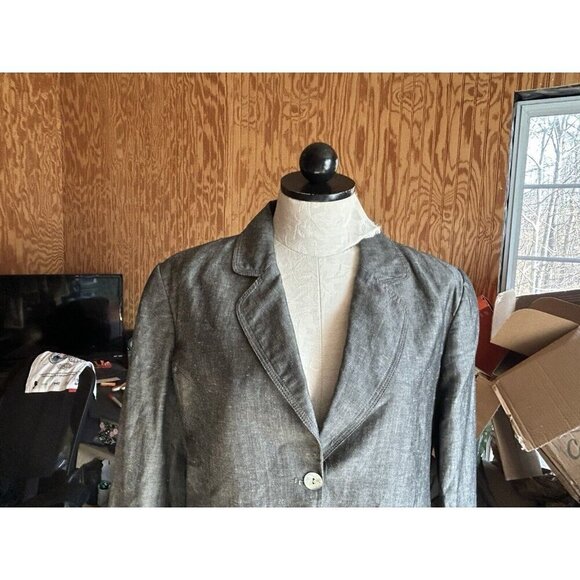 Chico's LINEN Blend Jacket Blazer Gray Long Sleeve Shell Buttons Sz 2 (L) - Picture 3 of 9